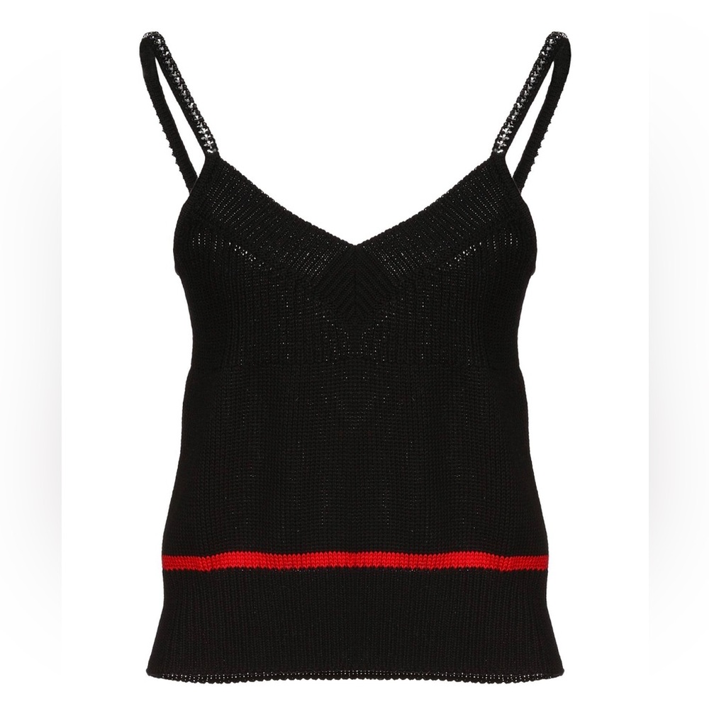 N21 black crystal embellished strap knit tank top 2
